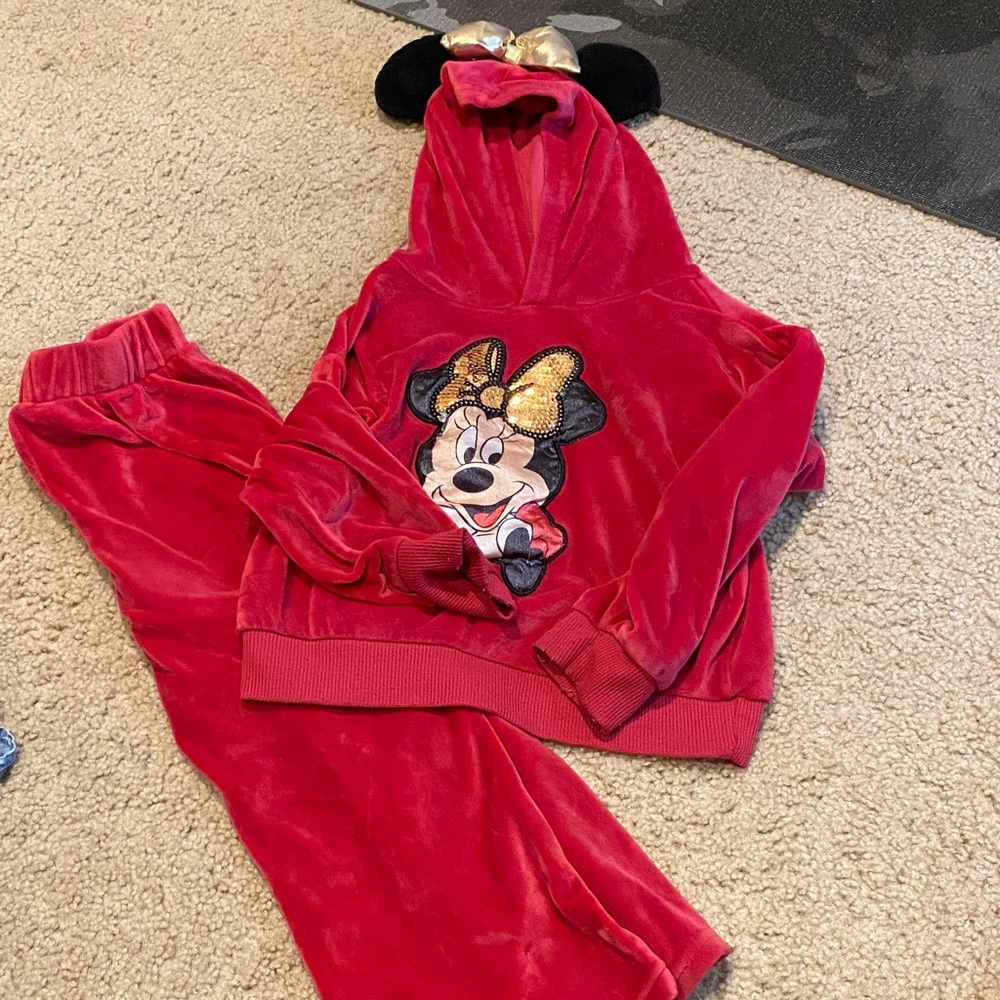 Disney Dark Pink and Gold Minnie Mouse Hoodie Set